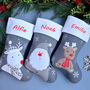 Personalised Grey Knitted Stocking With Santa, thumbnail 1 of 4