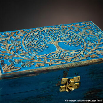 Blue Tree Of Life Engraved Wooden Keepsake Box, 5 of 12