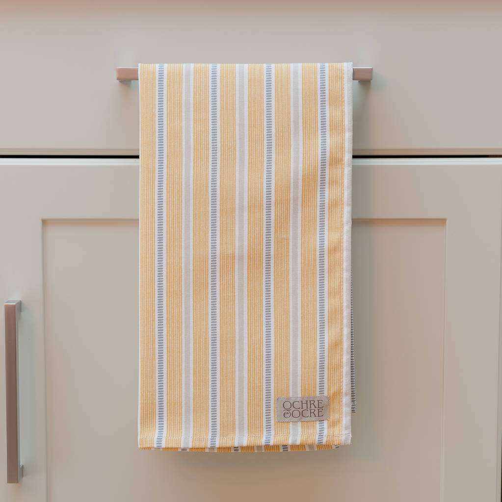 ledbury ochre grey tea towel by cottage in the hills