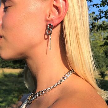 Gunmetal Silver Plated Curb And Trace Chain Earring, 8 of 10