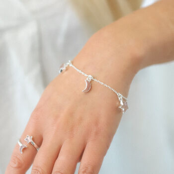 Amelia Rose Quartz Star And Moon Charm Bracelet, 6 of 7