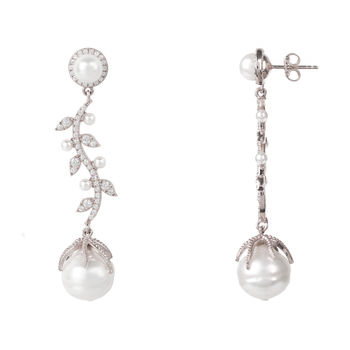 Baroque Pearl Trailing Flowers Plated Silver Earrings, 4 of 7