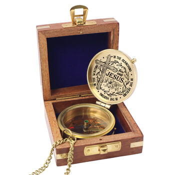Engraved Baptism Brass Compass With Wooden Gift Box, 3 of 12