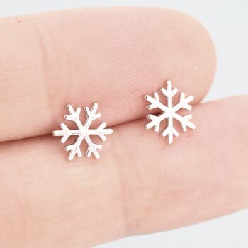 Sterling Silver Dainty Snowflake Stud Earrings, 10 of 12