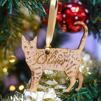 Traditional Wooden Cat Christmas Decoration Personalised, 4 of 12