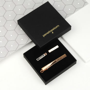 Personalised Tie Clip And Bar Tip Cufflinks Set, 6 of 10