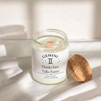 Birthday Gift For Gemini Funny Zodiac Scented Candle, 3 of 6