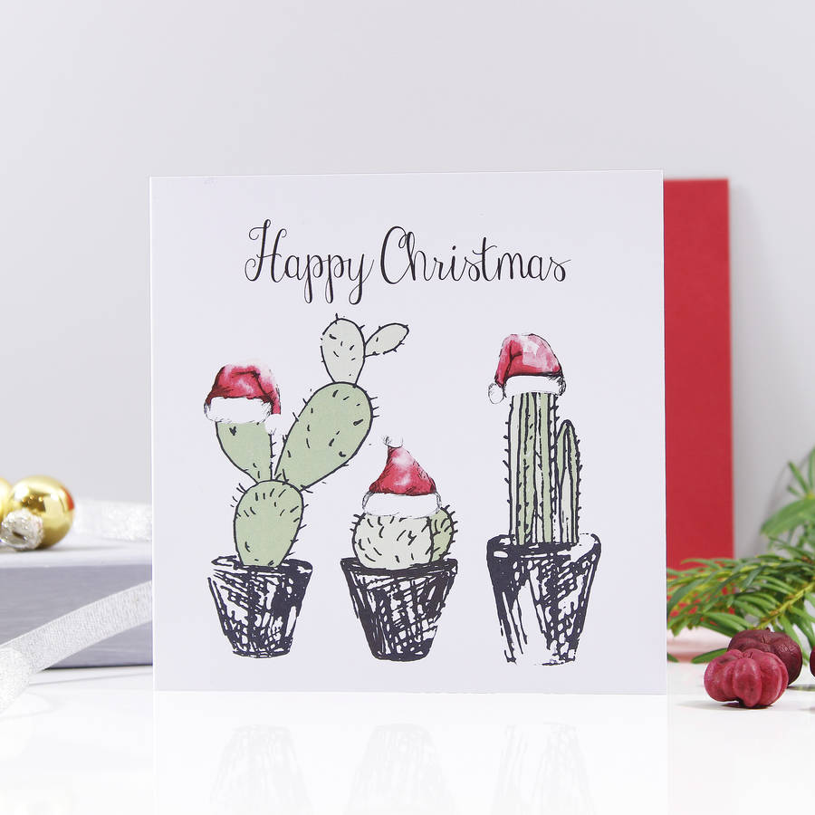 Happy Christmas Santa Hat Cacti Card