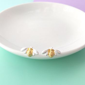 Silver And Golden Bee Earrings, 2 of 6
