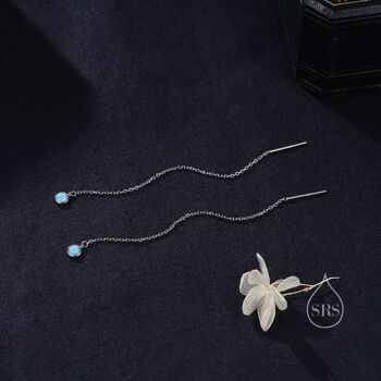 Blue Opal Dot Long Threader Earrings, 6 of 10