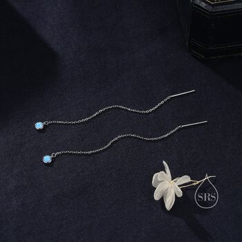 Blue Opal Dot Long Threader Earrings, 6 of 11