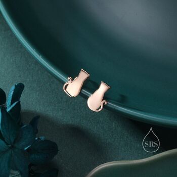 Minimalist Cat Stud Earrings In Sterling Silver, 6 of 11