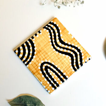 Yellow And Black Tribal Ceramic Coasters Set Of Four, 3 of 4