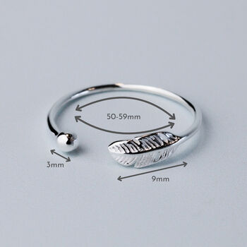 Sterling Silver Feather Adjustable Ring, 3 of 7