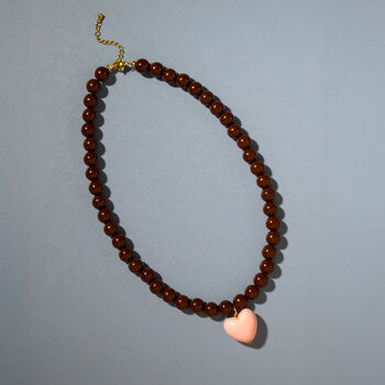 Chocolate Bead And Pink Heart Necklace, 3 of 5