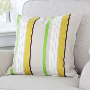 Grey And Lime Green Striped Cushion Cover, 3 of 3