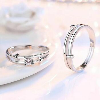 Adjustable Matching Couple Promise Striped Rings, 4 of 6