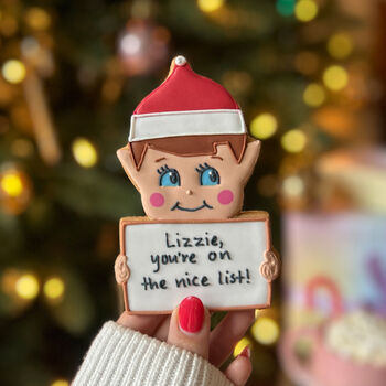 Personalised Christmas Cheeky Elf Letterbox Iced Cookie, 2 of 11