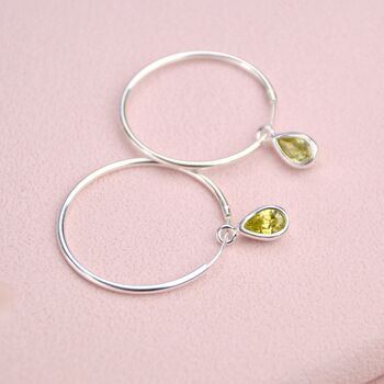 Personalised Sterling Silver Teardrop Birthstone Hoop Earrings, 7 of 7