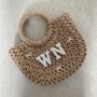Personalised Ada Silver Bow Half Moon Wicker Basket Drawstring Bag, thumbnail 1 of 4