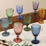 Set Of Four Vintage Embossed Coloured Wine Glasses, thumbnail 1 of 10