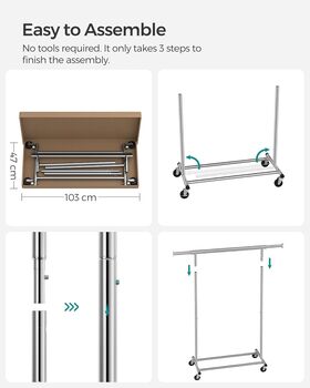 Clothes Rack On Wheels Extendable Hanging Rail, 10 of 12