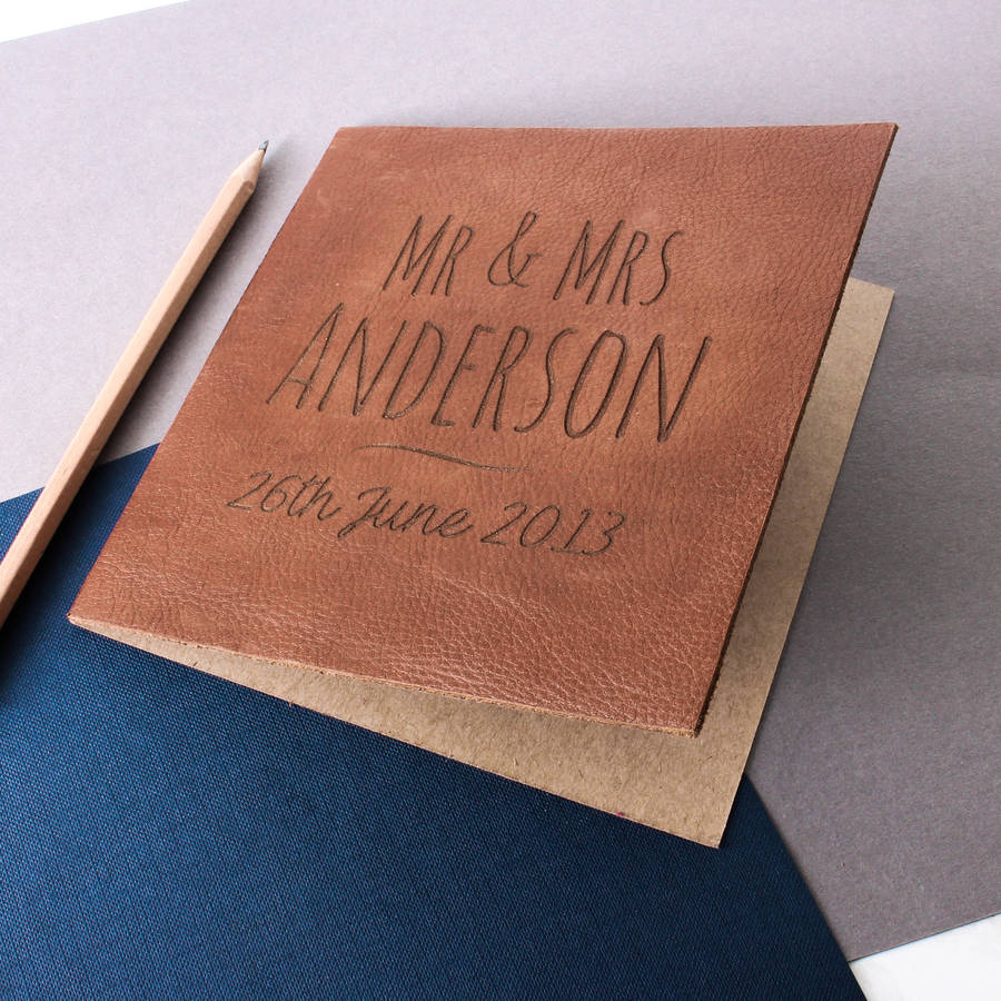 engraved leather  anniversary  card  by no ordinary gift 