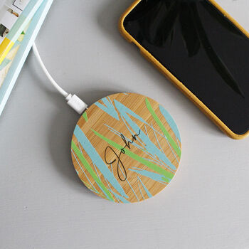 Personalised Bamboo Wireless Phone Charger For Him, 4 of 11