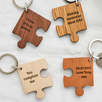 Personalised Wooden Gift Missing Piece Jigsaw Keyring, 3 of 6