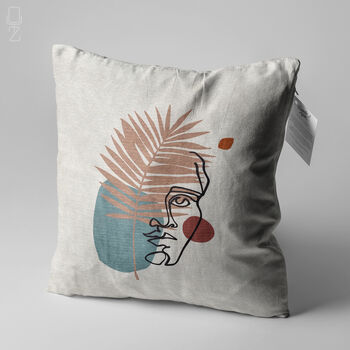Pillow Cover With Bronze And Blue Abstract Face Statue, 3 of 7