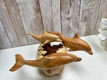 Hand Carved Wooden Dolphin Family Sculpture Ornament, 4 of 10