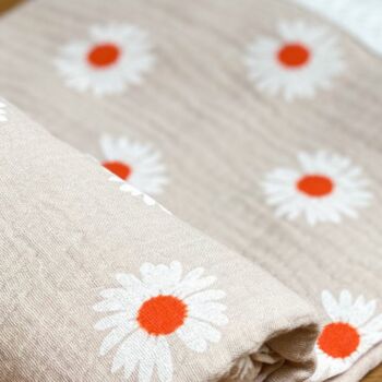 Daisy Floral Pure Cotton Muslin Tassel Baby Blanket, 2 of 3