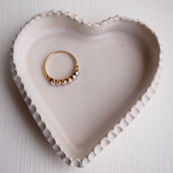 Handmade White Valentines Ceramic Heart Ring Dish, 2 of 6