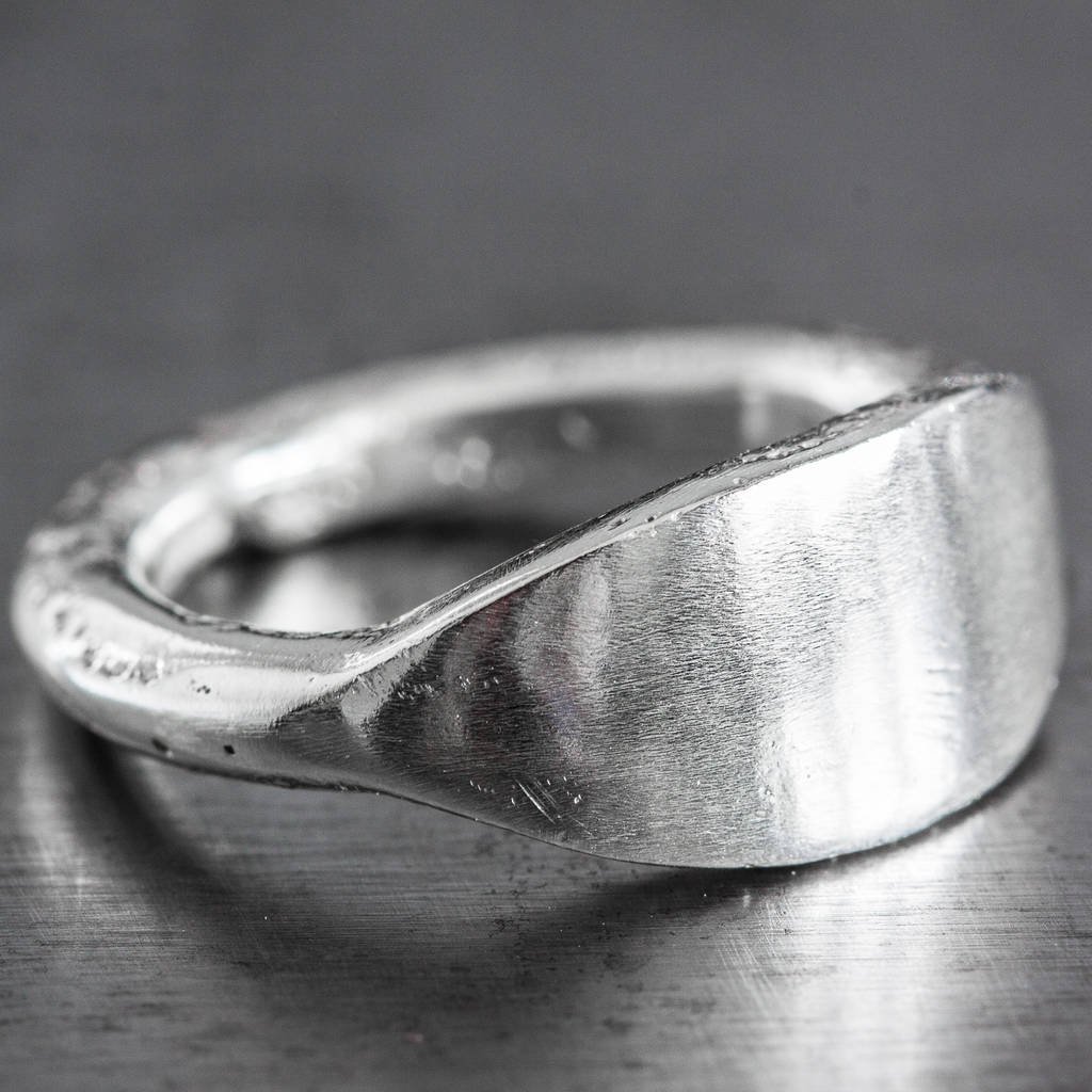 Personalised Sterling Silver Halo Sand Cast Signet Ring By The ...