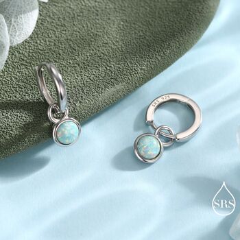 Sterling Silver Dangling Green Opal Hoop Earrings, 7 of 12