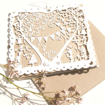 Whimsical Heart Garden Wedding Laser Cut Card, 6 of 6