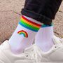Rainbow Striped Sporty Ribbed Cotton Ankle Socks Women's White, thumbnail 1 of 5