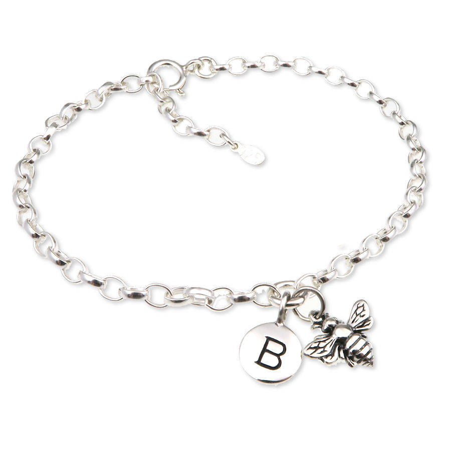 personalised bumble bee bracelet in sterling silver by wished for