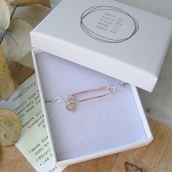 Hammered Oval Mixed Metal Bracelet, 5 of 6