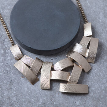 Gold Colour Layered Texture Rectangle Necklace, 3 of 4