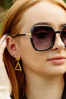 Two Tier Gold Triangle Dangle Earrings, 3 of 7