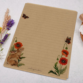 A5 Kraft Letter Writing Paper With Rabbit And Poppies, 3 of 4