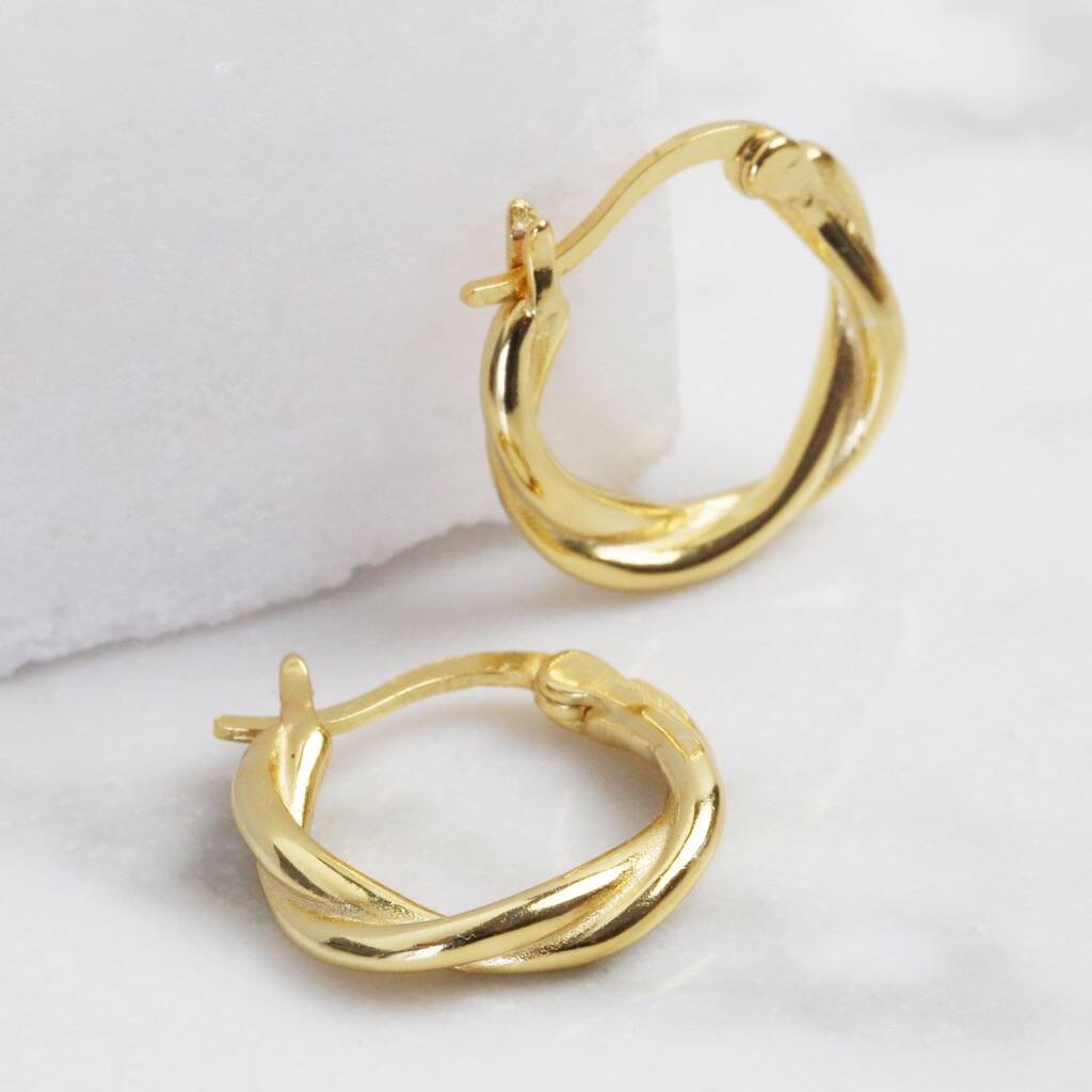 Gold Sterling Silver Twisted Hoop Earrings By Lisa Angel