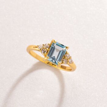 Blue Topaz Emerald Cut Ring In Sterling Silver And Gold, 12 of 12