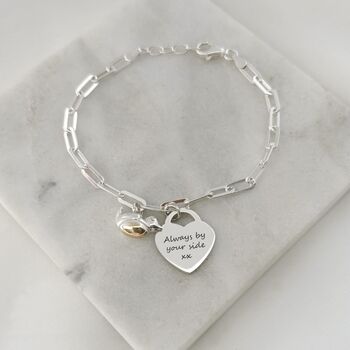 Engraved Memorial Paper Clip Bracelet, Large Heart And Robin, 2 of 5