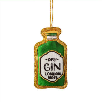 Embroidered Gin Bottle Christmas Decoration, 3 of 5