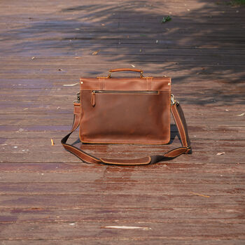Worn Look Genuine Leather Briefcase Laptop Bag, 3 of 12