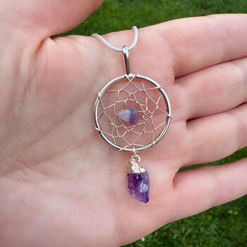 Silver Dream Catcher Necklace With Natural Amethyst Drop / Christmas Gifts, 2 of 4