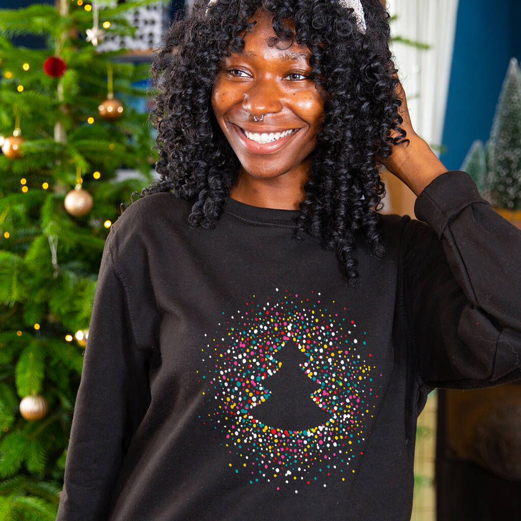 Christmas Tree Confetti Scatter Christmas Jumper Sweatshirt, 1 of 7
