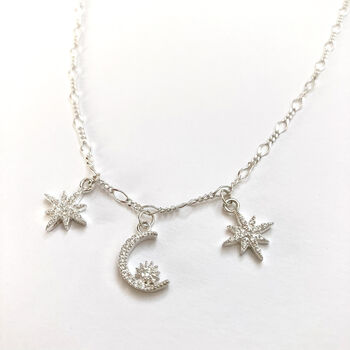 Sterling Silver Cubic Zirconia Sun, Moon And North Star Charm Bracelet: Jewellery Set Available, 3 of 10